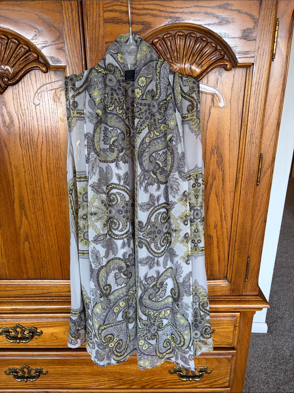 INC International Concepts Gray and Yellow Paisley Sleeveless Scarf Vest